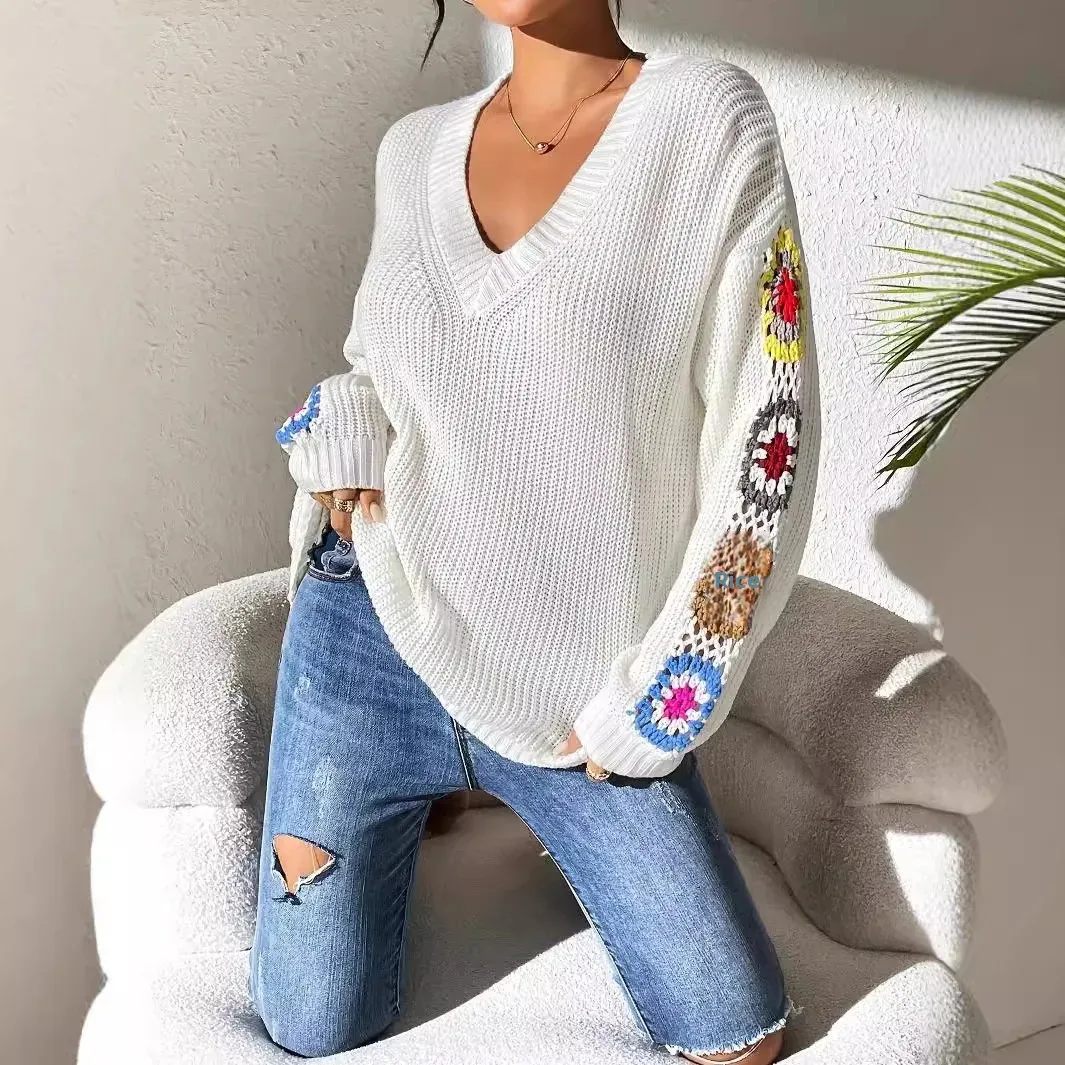 Crochet Patch Knit Pullover