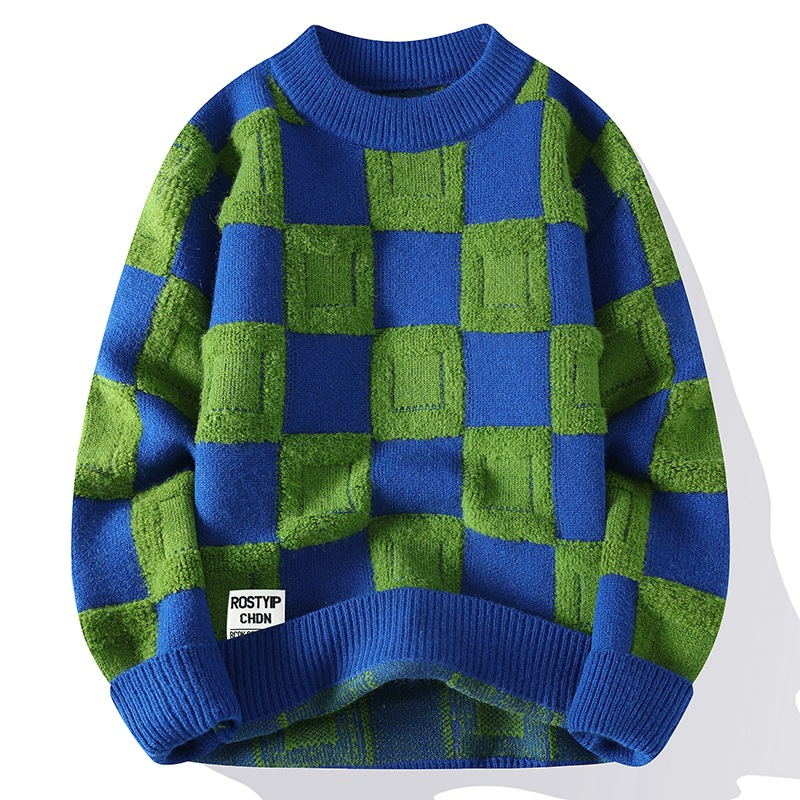 Gridwave Checkered Knit Sweater